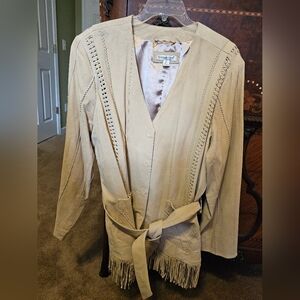 Coldwater Creek Beige Fringe Leather Jacket